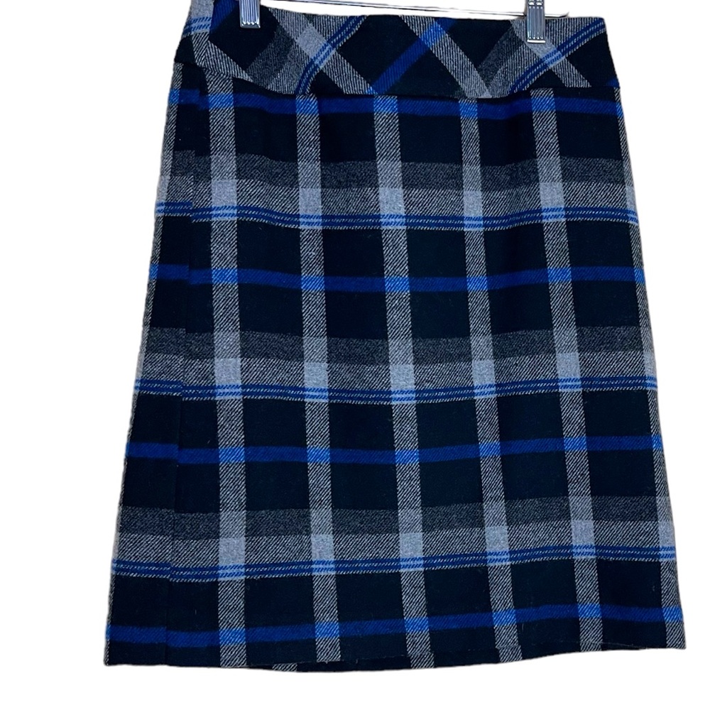 Talbots 10 Skirt Wool Blend Plaid Blue